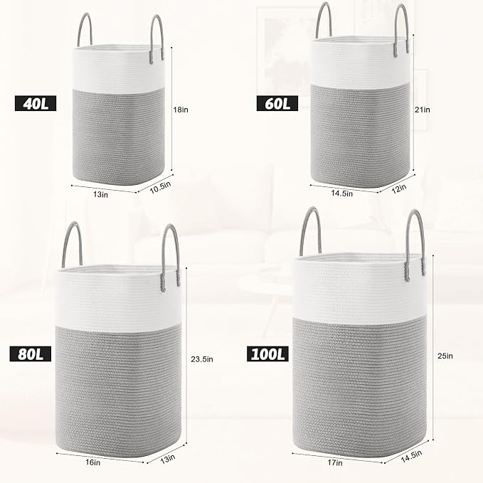 Laundry Basket, Woven Cotton Rope Laundry Hamper, Versatile Storage - Image 3