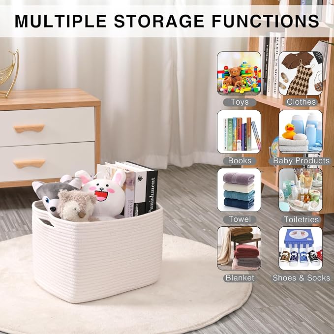 Storage Baskets for Organizing Shelves, Woven Cotton Rope Bins for Baby Nursery - Image 4