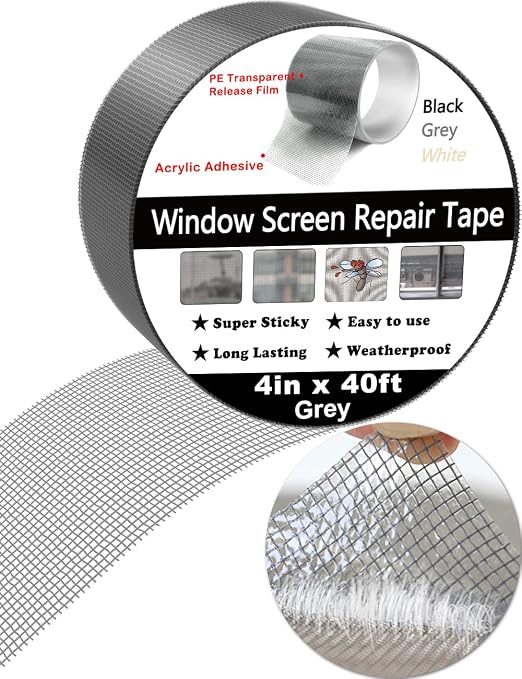 wohohoho Window Screen Repair Tape, 4 in X 40 FT Grey Screen Patch Repair Kit - Image 2