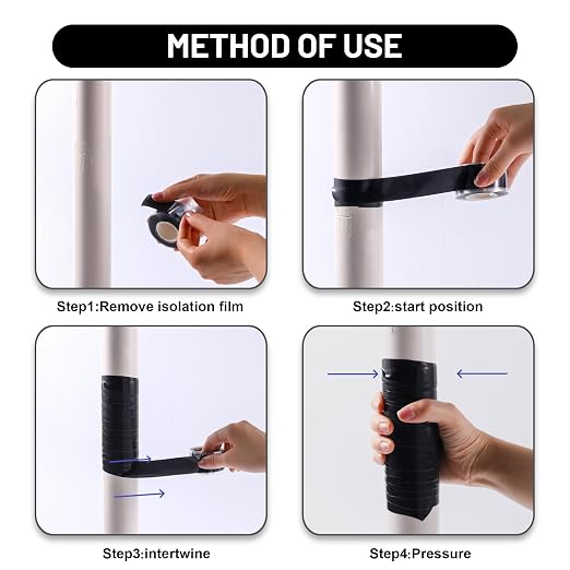 Self Fusing Silicone Tape 4 Rolls 1 in x 10' Black Waterproof Rescue Tape - Image 3