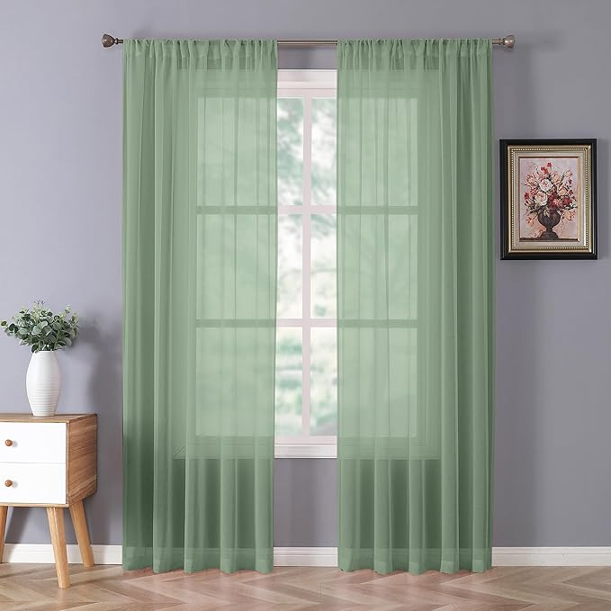 Tollpiz Sheer Curtains Linen Textured Bedroom Curtain Sheers Light Filtering by Tollpiz