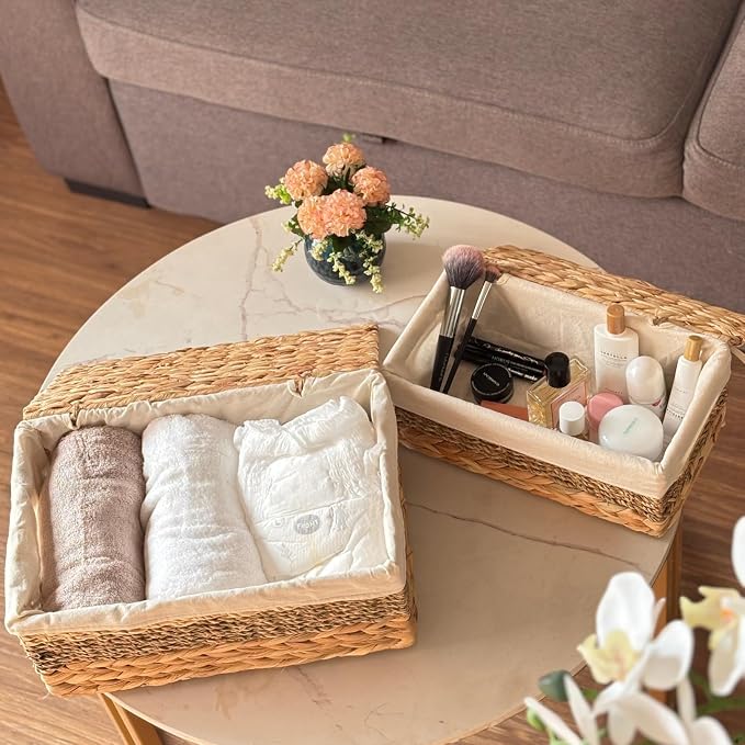 Wicker Storage Baskets with Lid and Lining, Built-in Carry Handles, Home - Image 5