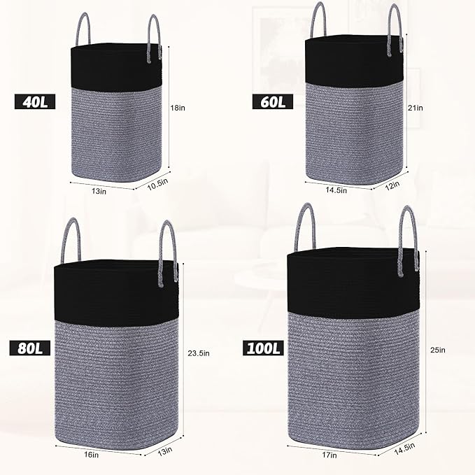 Laundry Basket, Woven Cotton Rope Laundry Hamper, Versatile Storage - Image 3