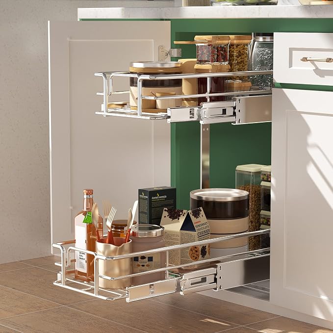 LOVMOR 2 Tier Individual Pull Out Cabinet Organizer 7½" W x 21½" D, Slide Out - Image 2