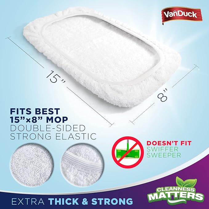 VanDuck 100% Cotton Terry Mop Pads 15x8 Inches 3-Pack, Terry Cloth Mop Covers - Image 2