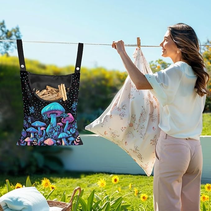 Blue Mushroom Adjustable Door-Hanging Laundry Clothespin Bag Clothespin Storage - Image 2