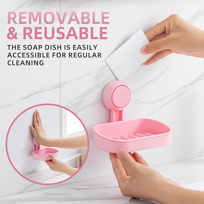 LEVERLOC Soap Dish Holder for Shower Suction Cup Wall Mounted Self Draining - Image 8