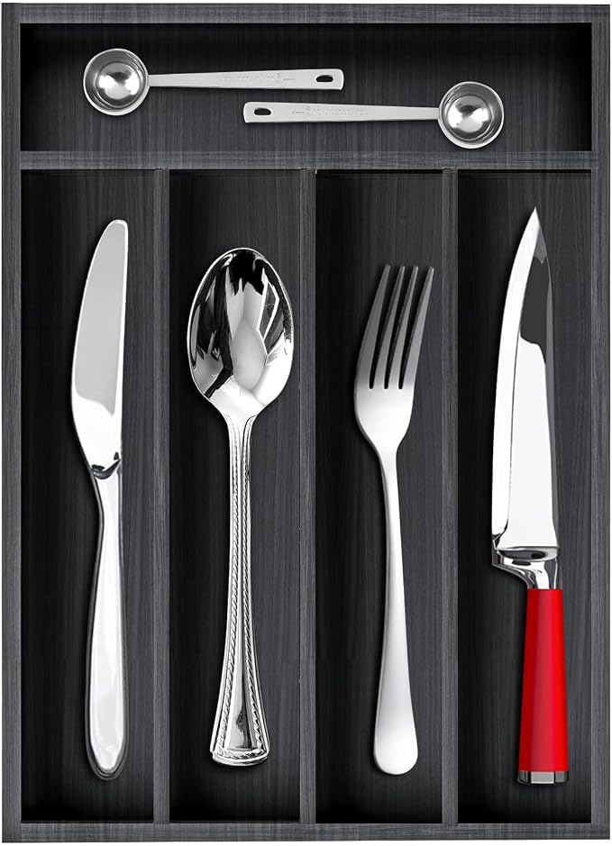 Small Kitchen Utensil Organizer Wooden Cutlery Tray Narrow Wood Silverware by Ayiaren