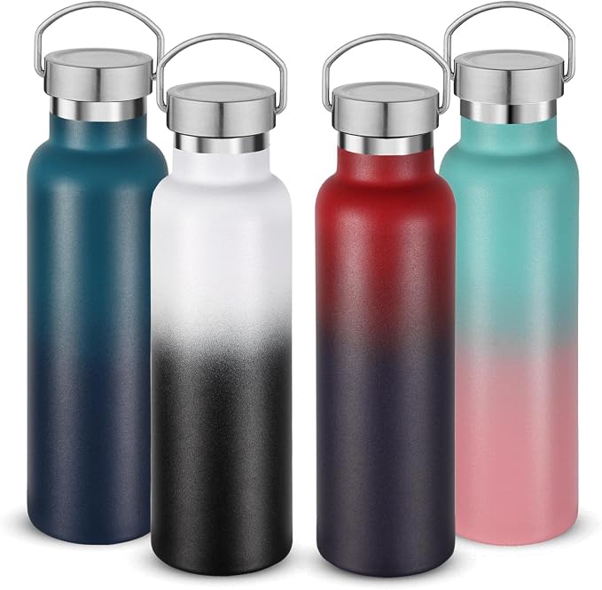 Neihepal 20 oz Insulated Water Bottles Bulk 4 Pack, Stainless Steel Double Wall by Neihepal