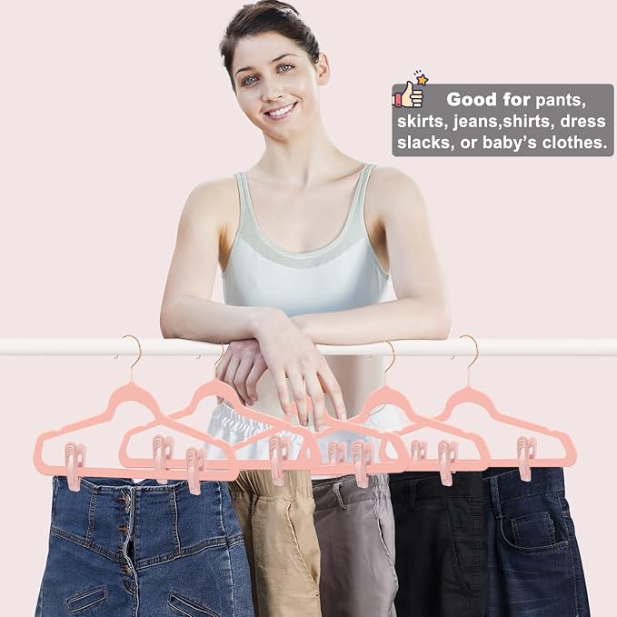 Light Pink Velvet Hangers Clips 40 PCS, Non-Slip Finger Clip - Image 5