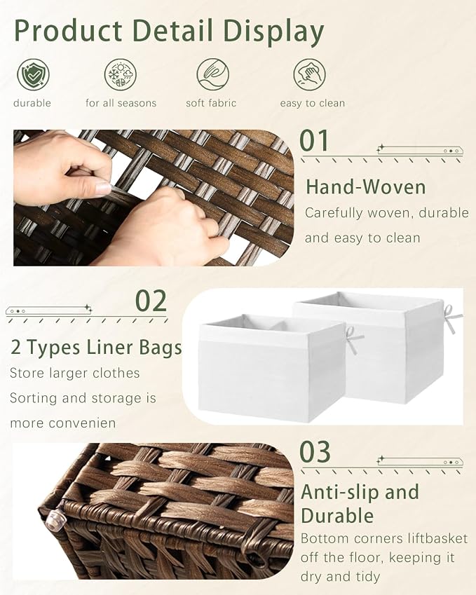 Storage Basket with Lid Rattan Storage Basket with 2 Separate Lid, 27.8 Gallon - Image 3