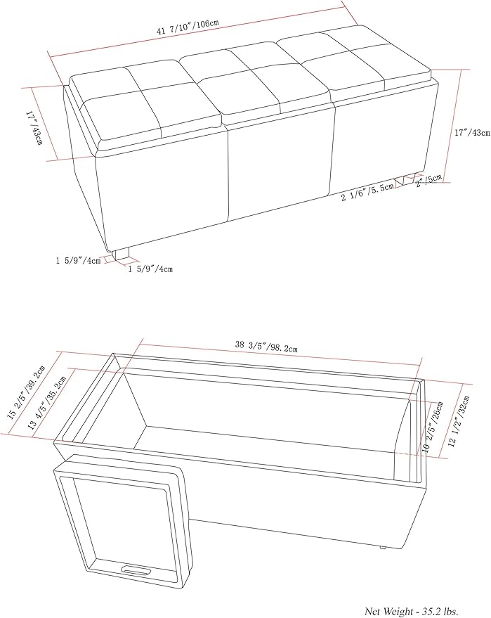 SIMPLIHOME Avalon 42 inch Wide Contemporary Rectangle Storage Ottoman in - Image 2