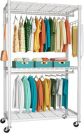 FUTASSI P1 Heavy Duty Garment Rack, 3 Tiers Adjustable Rolling Metal Closet by FUTASSI
