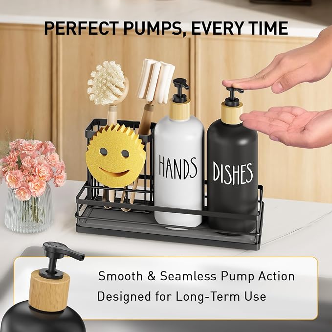 Moforoco Kitchen Dish Soap Dispenser Set, 16OZ Glass Bottle, Hand and Dish Soap - Image 3
