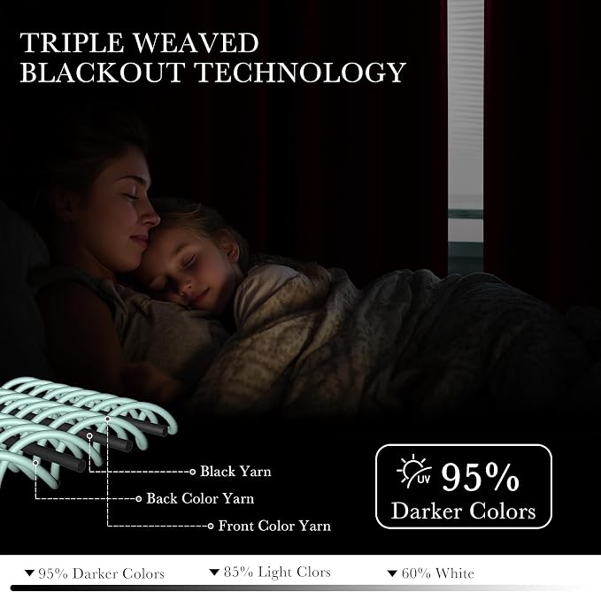 PONY DANCE Christmas Burgundy Red Blackout Curtains and Drapes, Thermal - Image 3