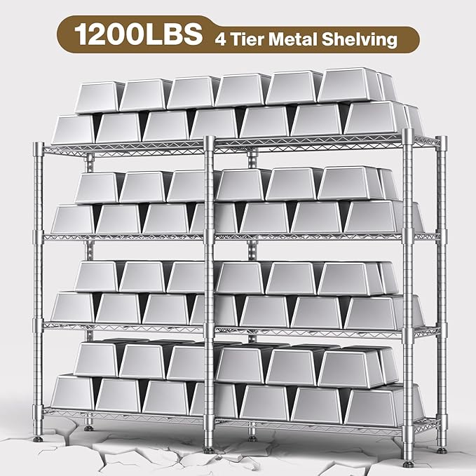 Himimi 4-Tier Heavy Duty Metal Storage Rack, 1200LBS Adjustable Wire Shelving - Image 6