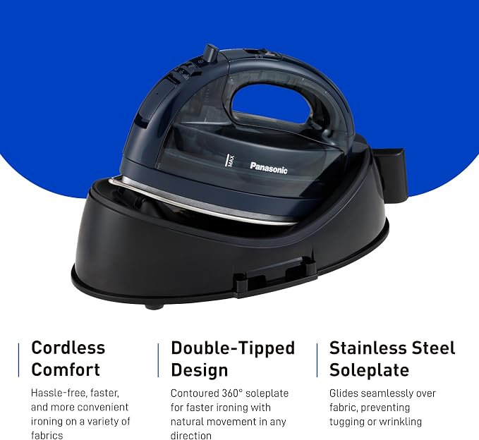 Panasonic NI-WL700A Cordless Steam/Dry Iron, 1500W Wide Stainless Steel Plate - Image 4