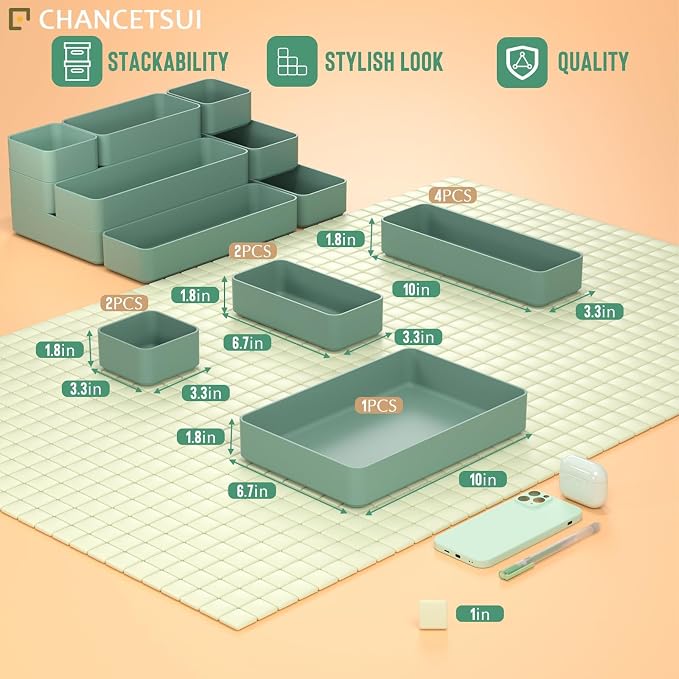 CHANCETSUI 9 Pcs Stackable Drawer Organizer Trays Set, Desk Drawer Organizer - Image 5