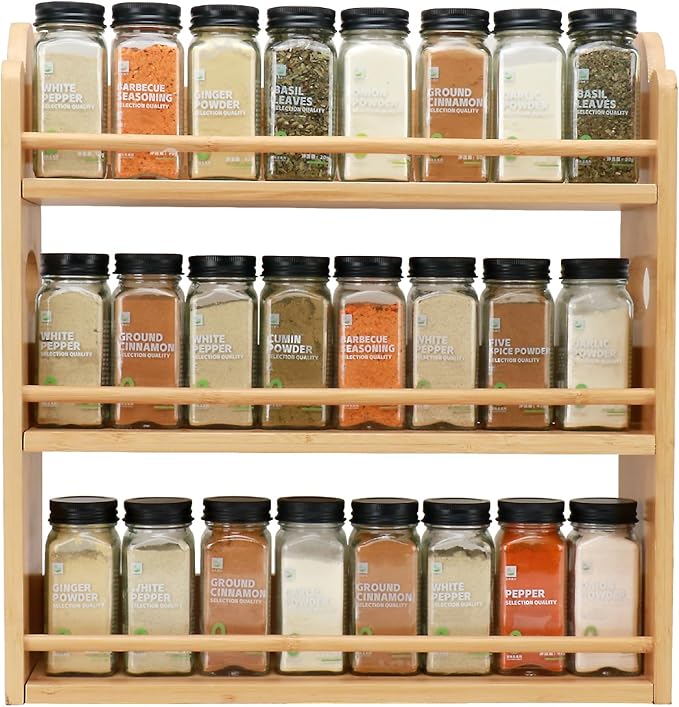 3 Tier Bamboo Spice Rack, Spice Rack Organizer, Seasoning Jars Rack Shelf Spice by Thalomely