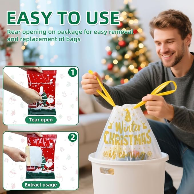 XUXRUS Small Christmas Trash Bags, 3 Gallon Christmas Garbage Bags 50 Count - Image 5