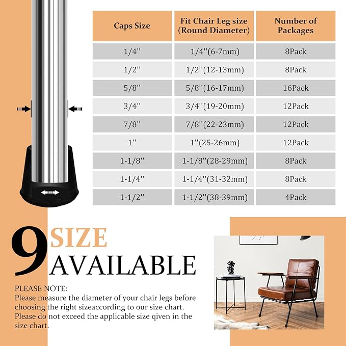 3/4" Round Rubber Chair Leg Tips Caps, Chair Leg Floor Protectors, Non-Slip - Image 6