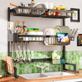 3-Tier Over Sink Dish Draining Rack, Adjustable Width and Height, by ADOYMIRO