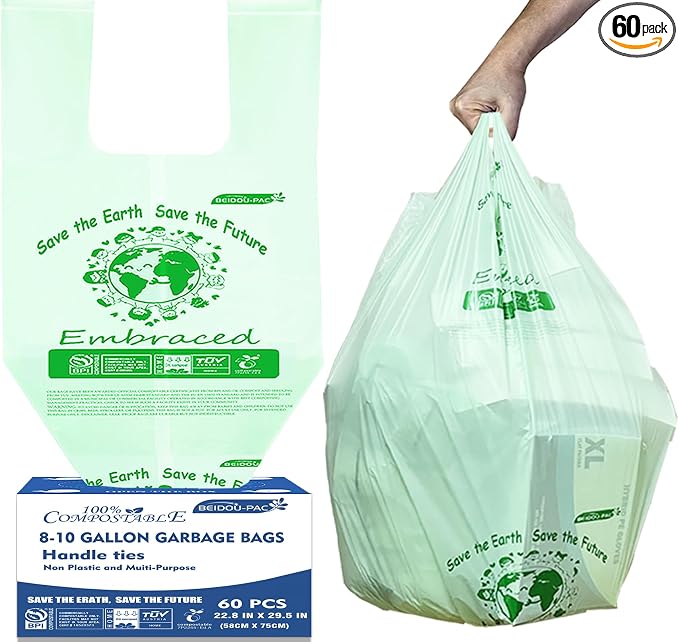 8-10 Gallon Compostable Trash Bags, Sturdy & Biodegradable, ASTM D6400 by BEIDOU-PAC