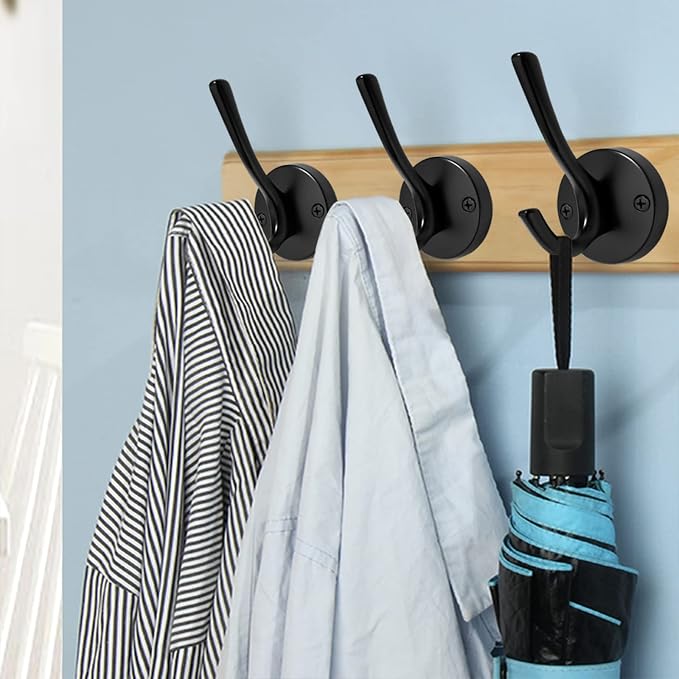 Matte Black Wall Hooks, 4 Pack Heavy Duty Coat Towel Hook Metal Double Backpack - Image 4