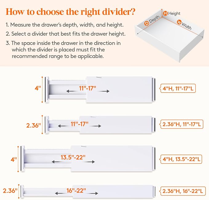 Lifewit 20 Pack Drawer Dividers 4" High, 11-17" Adjustable Dresser Drawer - Image 3
