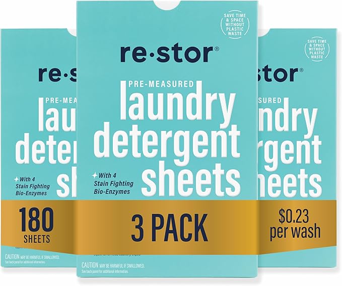 restor Laundry Detergent Sheets Fresh Linen 180 Loads | Eco Friendly Plastic by restor