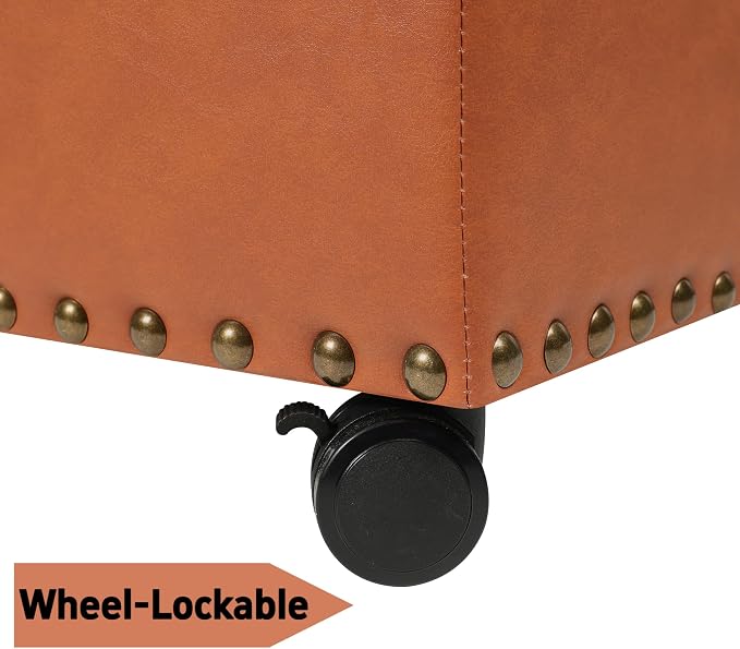 24" Square Ottomans with Storage, Leather Ottoman with Storage with Lockable - Image 4