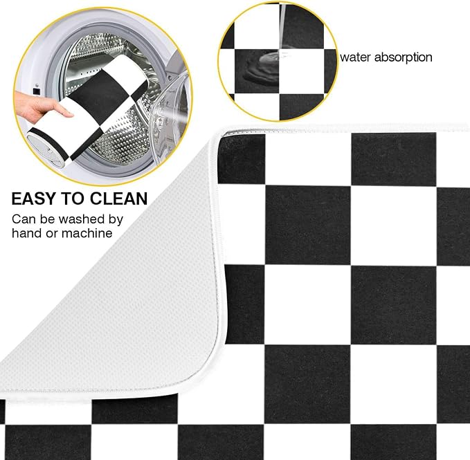 Black White Chessboard Dish Drying Mat - Image 2