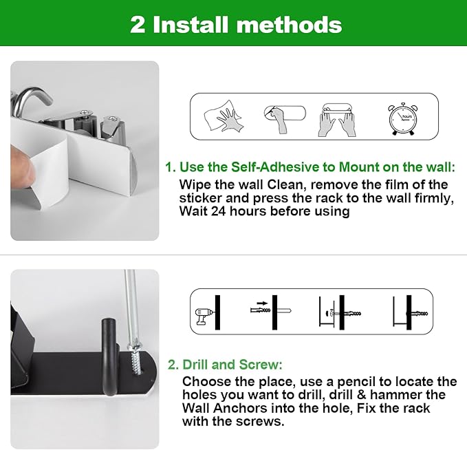 voze 2 Racks and 3 Hooks Mop and Broom Holder Wall Mount, Self Adhesive Heavy - Image 6