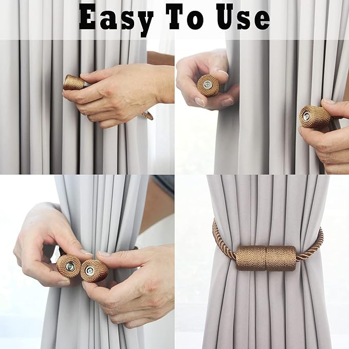 6 Pack Khaki Strong Magnetic Curtain Tiebacks Outdoor Elegant Decorative Tie - Image 4