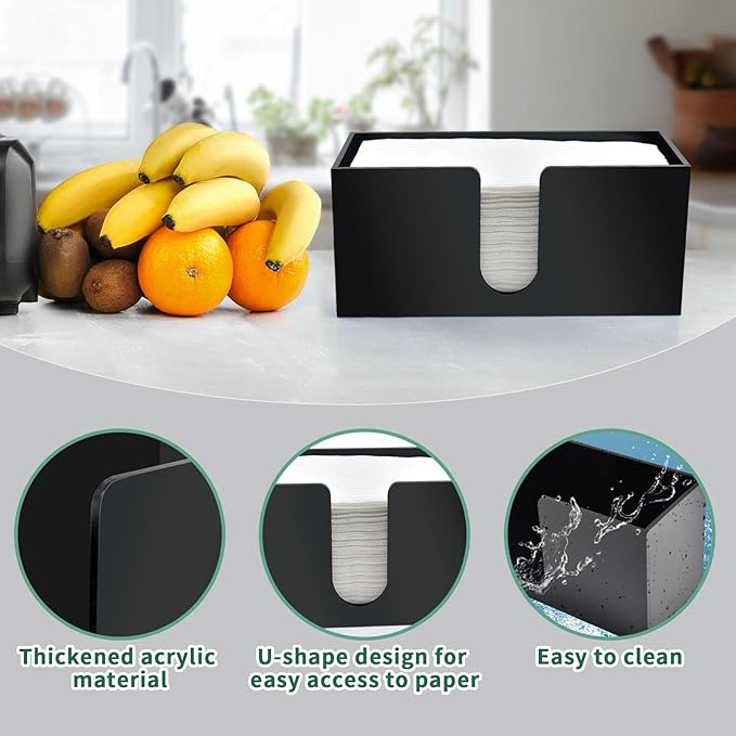 4Pack Black Acrylic Countertop Paper Towel Dispenser, Napkin Dispenser - Image 4