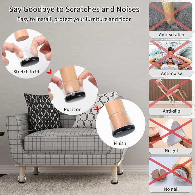 Ezprotekt 8 Pcs Large Clear Chair Leg Sliders - Image 5