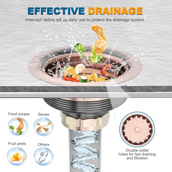 BOTEMY Stainless Steel Copper Sink Drain Strainer Kit 3-1/2 inch Kitchen Drain - Image 5