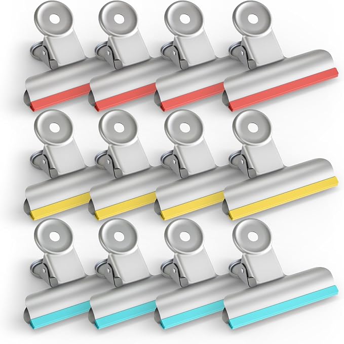 HOUSE AGAIN 12 Pack Stainless Steel Chip Bag Clips Covered by HOUSEAGAIN