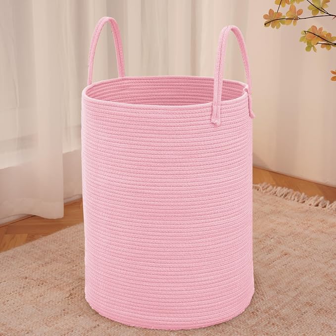 Large Woven Laundry Basket Hamper, 60L Cotton Rope Storage Bin by JMvicyroam