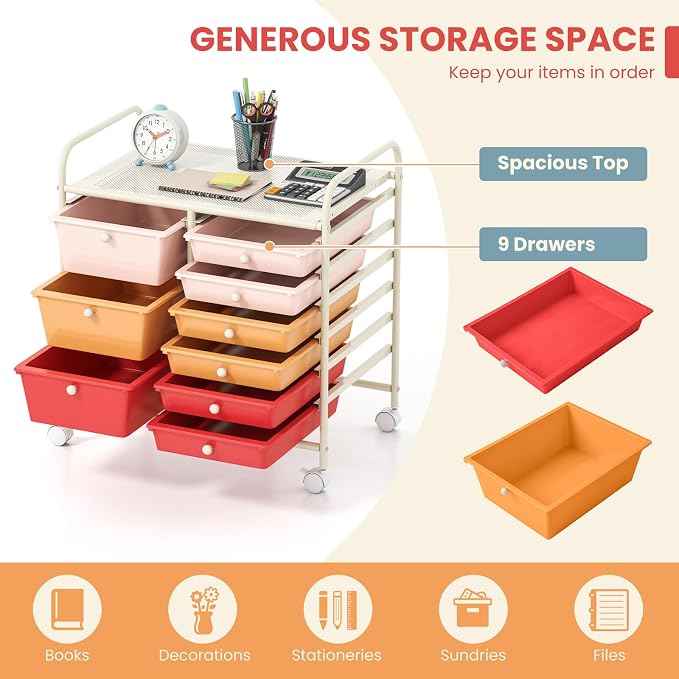 GOFLAME 9-Drawer Rolling Storage Cart, Mobile Utility Cart - Image 4