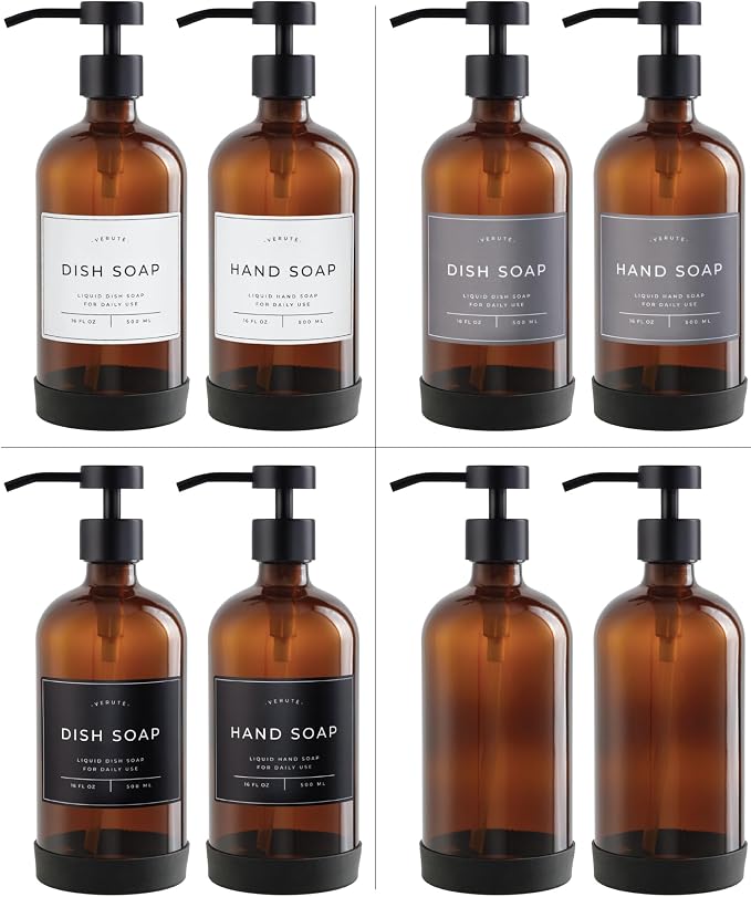 16oz Glass Soap Dispenser with Stainless Steel Pump, 21 Waterproof Labels - Image 5