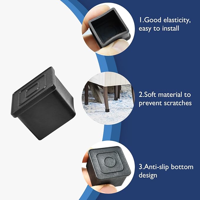 16 Pcs 1-1/4" x 1-1/4" Square Rubber Chair Leg Caps, PVC Table Leg Covers - Image 4