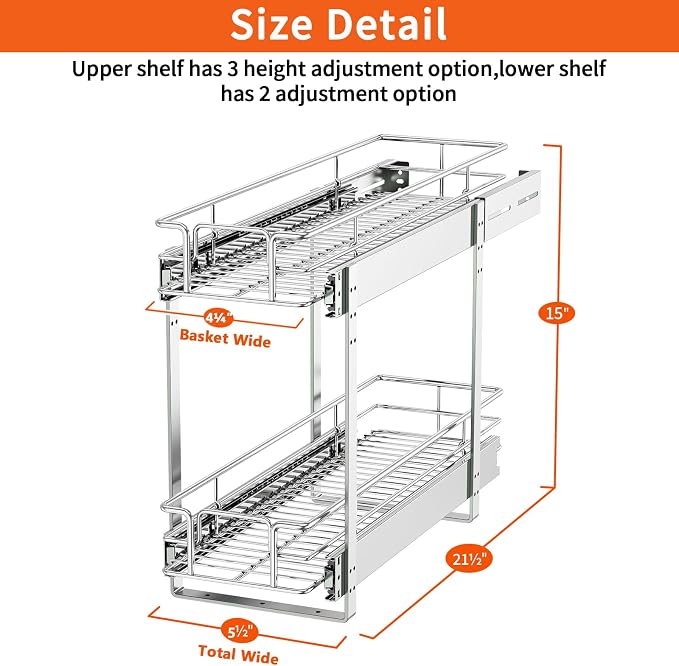 ROOMTEC Individual Pull Out Cabinet Organizer, 2 Tier Spice Rack Organizer - Image 3