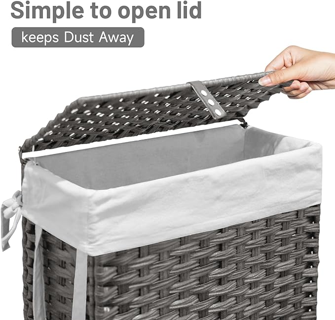 70L Slim Laundry Hamper with Lid & Wheels, 2-Park Rolling Laundry Basket with 4 - Image 5