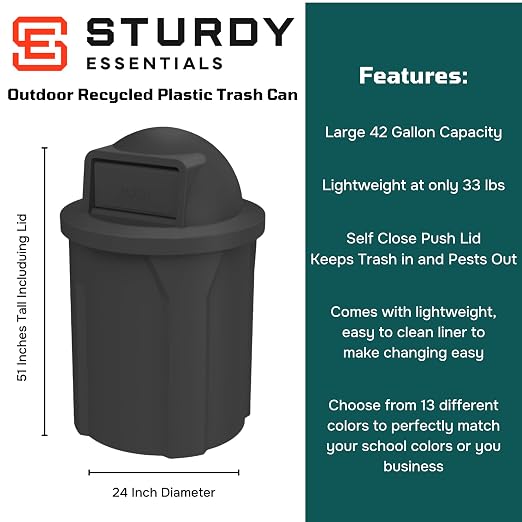 42 Gallon Circle 100% Recycled Plastic Heavy Duty Indoor or Outdoor Commercial - Image 2