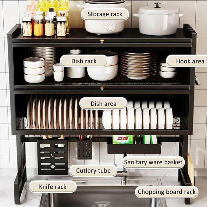 Dish Drying Rack 4 Tiers with Cover, Keep Kitchen Sink Shlef Organized - Image 2