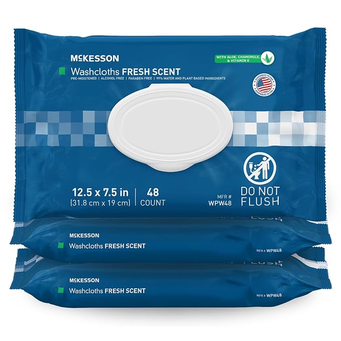 McKesson Washcloth Wipes for Adults, Scented Disposable Wash Cloths for Body by McKesson