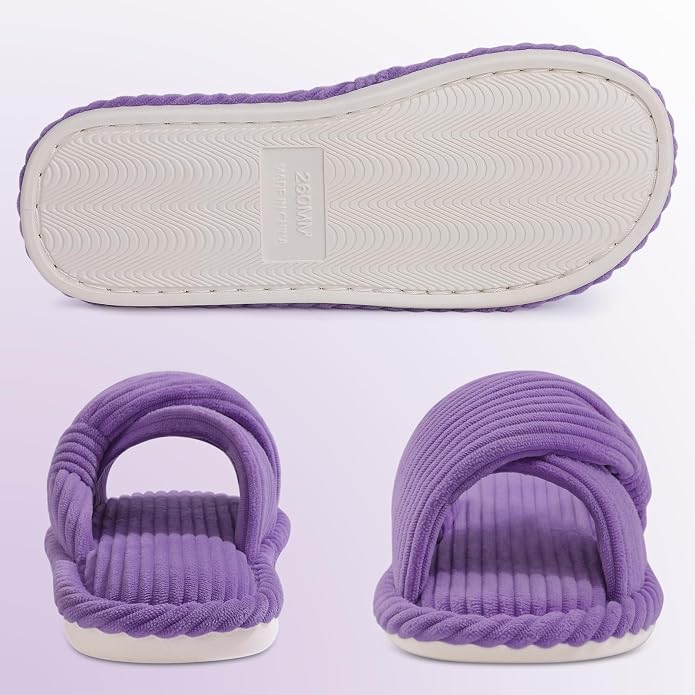 Evshine Summer House Slippers for Women Corduroy Cross Bow Indoor Slippers Open - Image 5