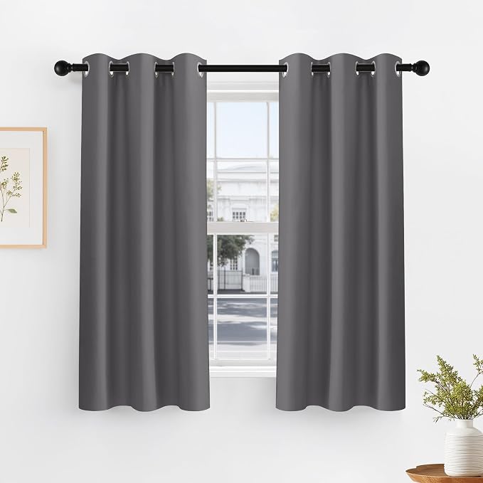 PONY DANCE Grey Short Blackout Curtains by PONYDANCE