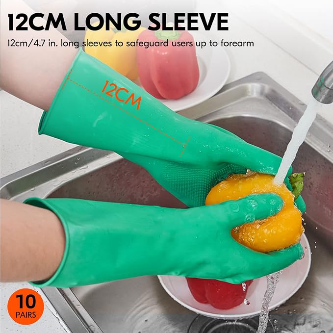 Vgo... 10-Pairs Reusable Household Gloves, Rubber Dishwashing gloves, Extra - Image 6